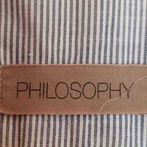 Philosophy shirt medium striped gray white used with small stain