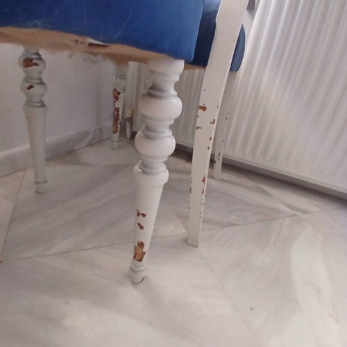 Dining set shabby chic solid wood with 6 velvet chairs used