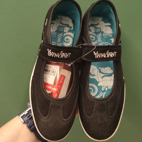 Children's ballet flats new black suede with elastic strap size 36