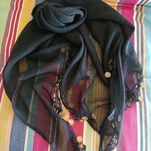 Mad Hat scarf like new, black with coins