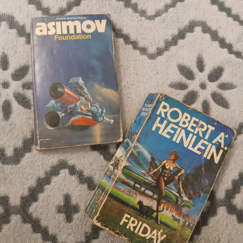 Asimov Foundation and Robert A. Heinlein Friday books used, old editions