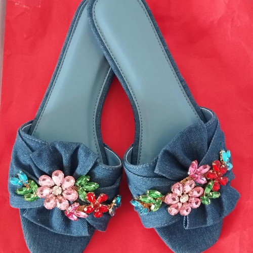 Denim slippers like new size 40 with floral details