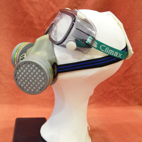 Respirator mask and protective goggles new Fire Department