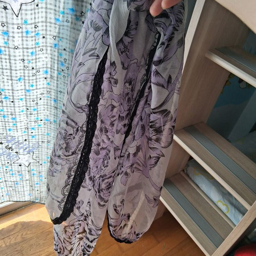 Floral scarf like new in white, purple and black shades with lace trim