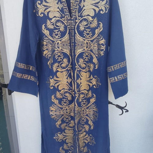 Vintage Greek Caftan DURA 60s 70s with Gold Embroidery Boho Chic Hippie