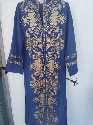 Vintage Greek Caftan DURA 60s 70s with Gold Embroidery Boho Chic Hippie