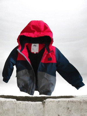 Children's jacket with hood like new, warm fleece lining, gray and red, size 110 cm