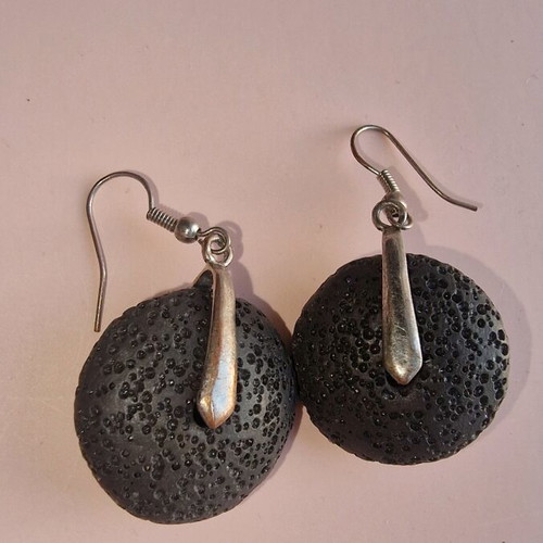 Handmade earrings from authentic Santorini lava like new, black