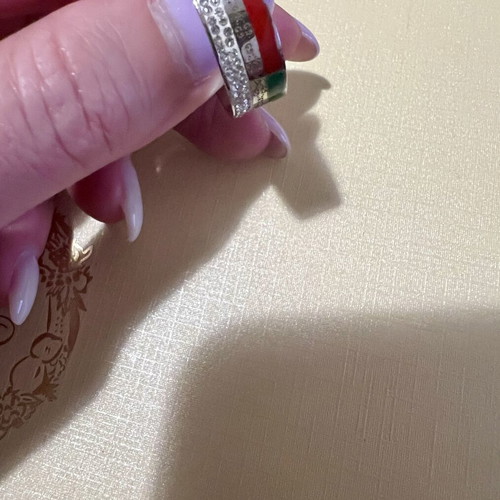 Steel ring with rhinestones, diameter 19mm, red and green