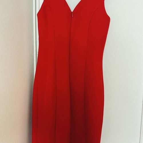 Red midi dress like new with halterneck and keyhole front opening