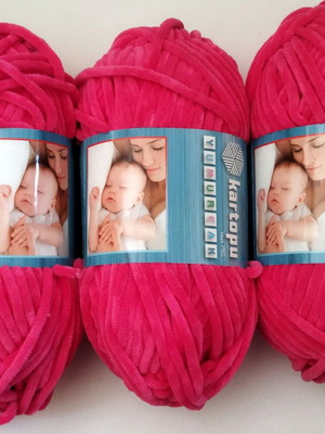 Kartopu Yumurcak Baby Velvet Knitting Yarn Set of 3 New, Fuchsia