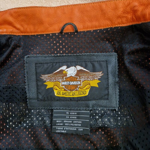 Harley-Davidson Genuine Leather Motorcycle Jacket, size S, black and orange