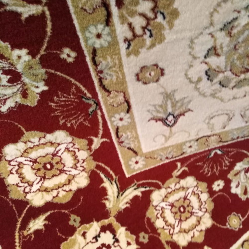 Merinos Yun wool rug 2.00x3.00 with ecru base and burgundy border