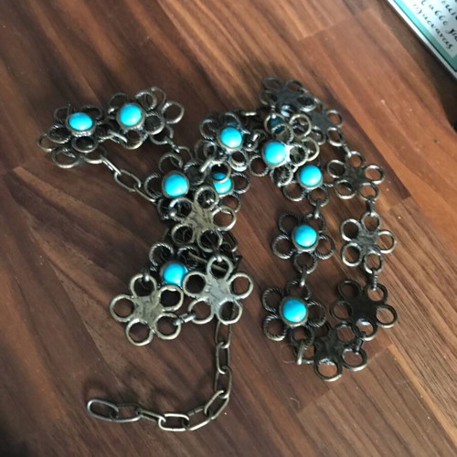 Handmade belt from bronze and turquoise new