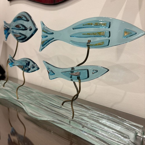 Handmade large glass and brass sculpture with fish design