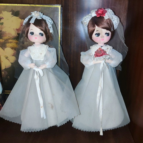 Vintage Sakura music dolls 70s used, bride wind-up music box