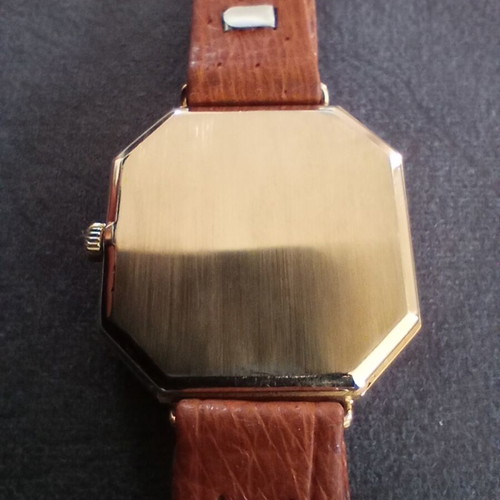 Vintage Longines Octagon watch from the 1970s like new, gold and black