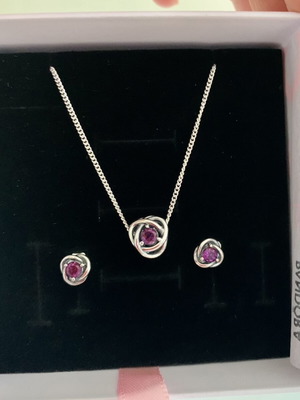 Pandora necklace and earrings set new, silver, purple