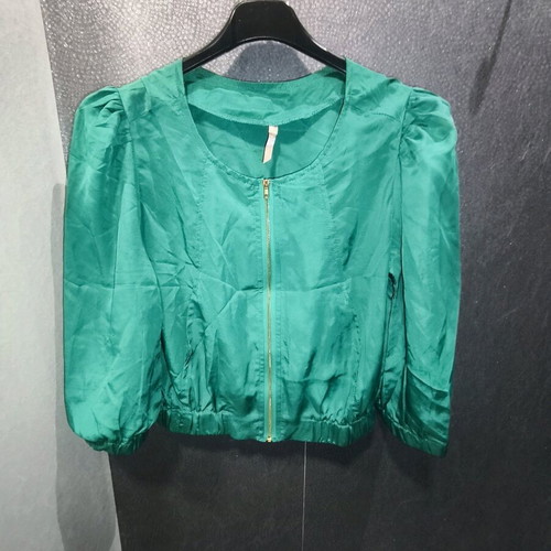 Vintage bomber jacket used, emerald green with puffed sleeves