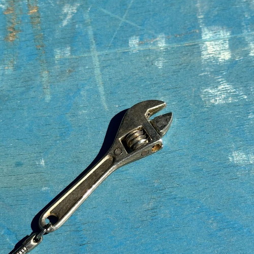 Vintage Adjustable Wrench Keychain metal, used, 6.7 cm