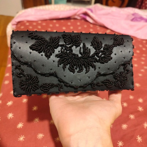 Vintage satin evening bag like new, handmade Greek