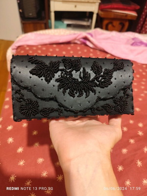 Vintage satin evening bag like new, handmade Greek