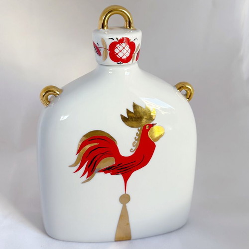 Vintage porcelain Lomonosov USSR folk art decanter set like new