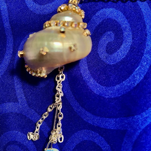 Summer necklace with shell, rhinestones, moonstone and silver-plated chain new