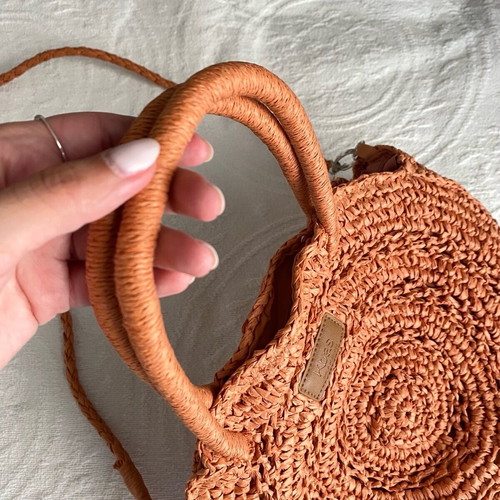 Kbas round straw bag like new with strap and zipper