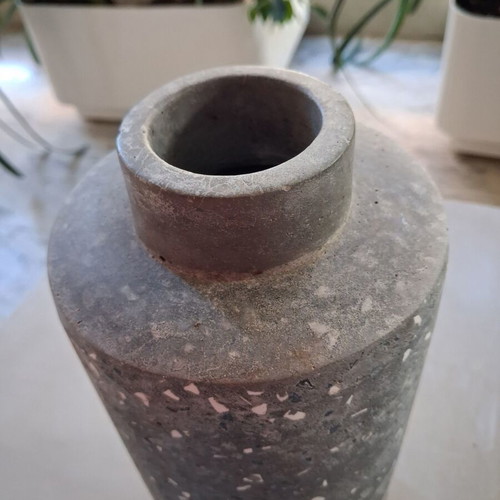 Cement vase used, height 28 cm, diameter 13 cm