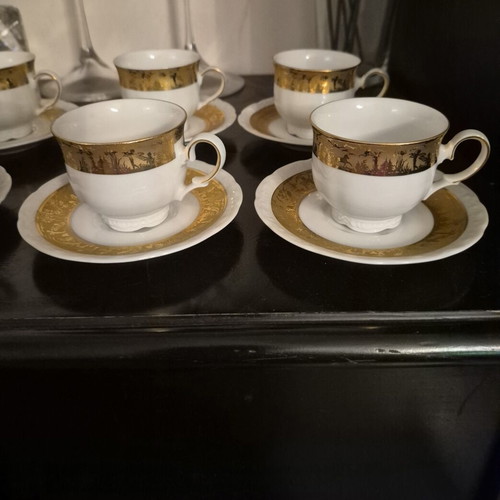 Vintage coffee set porcelain Mitterteich Bavaria with gold fairy decoration