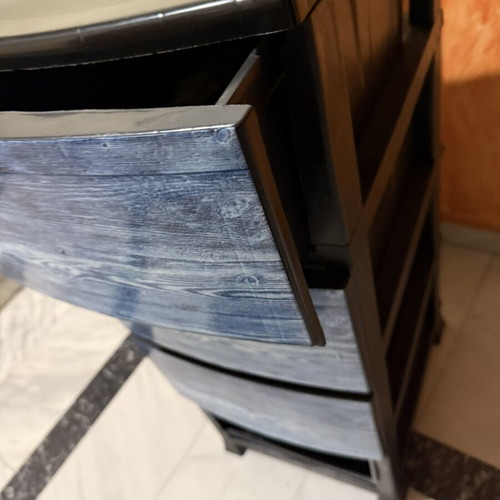 Συρταριέρα 3 συρταριών με σχέδιο ξύλου, μπλε
