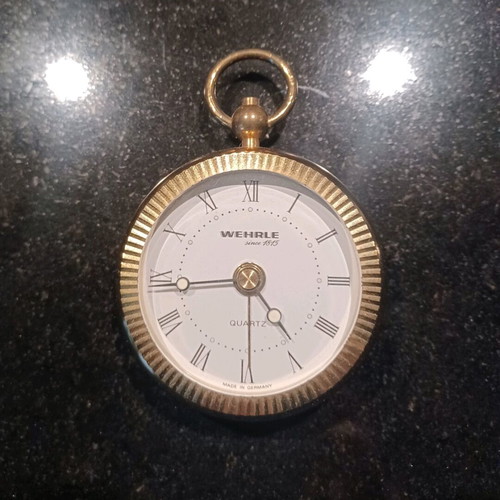Wehrle quartz pocket watch like new, gold color with alarm