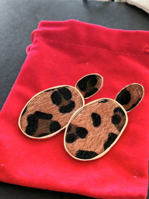 Steel earrings with leopard pony skin like new