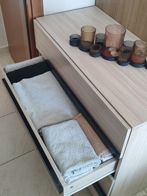 Wooden dresser with black detail handles used, dimensions 90x44x79 cm