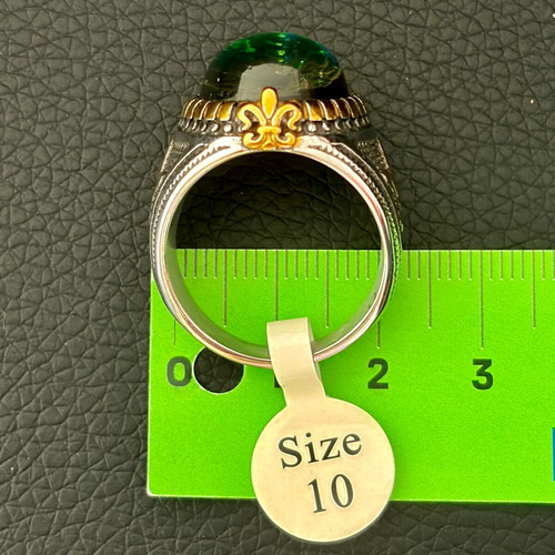 Chameleon Stone Gothic Ring new, stainless steel, green and gold