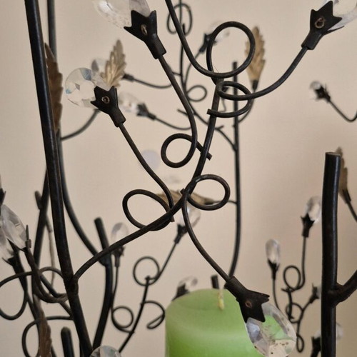 Metal floor candle holder used 1.3 m handmade with crystals