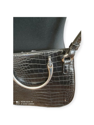 Shoulder bag black croco with silver details used
