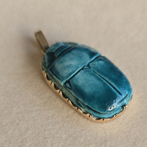 Gold 14K Egyptian scarab pendant, vintage charm