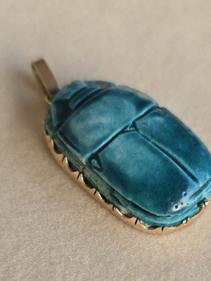 Gold 14K Egyptian scarab pendant, vintage charm