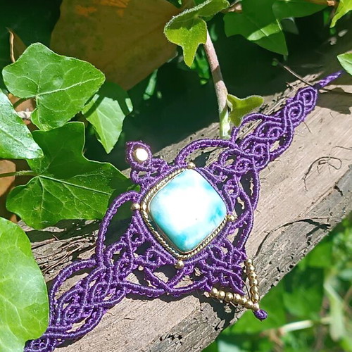 Macrame bracelet new with larimar, purple and turquoise