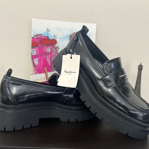 Queen Oxford Pepe Jeans women's loafers new, black patent leather, size 40