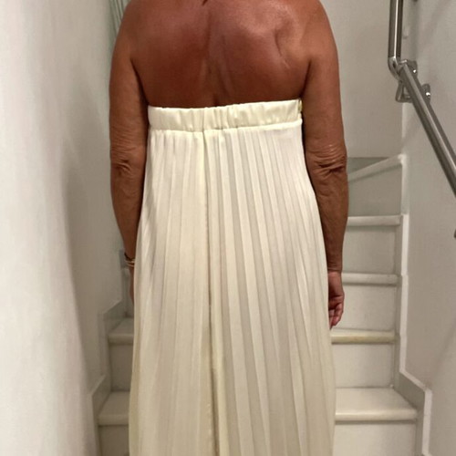We Are Kindred maxi pleated dress with halter neckline, cream