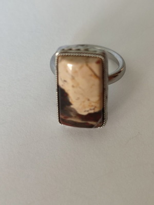 925 Silver Ring With Natural Agate Stone Like New, Adjustable Size