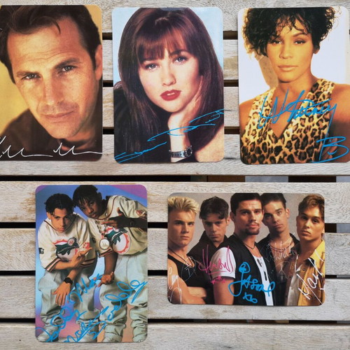 Autographed vintage laminated actor and singer cards, pack of 5, like new