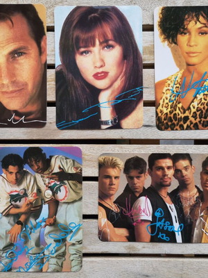 Autographed vintage laminated actor and singer cards, pack of 5, like new