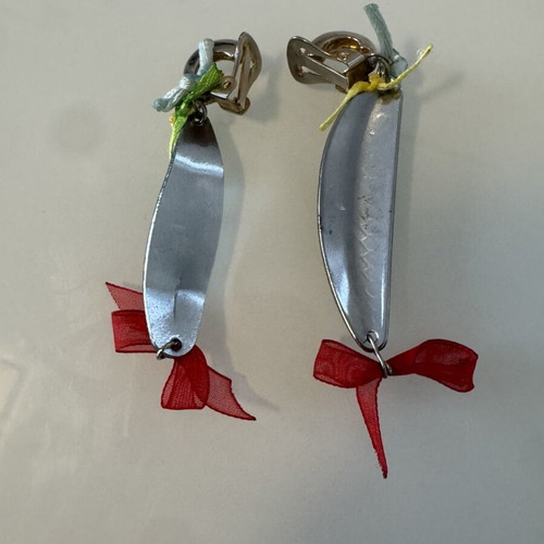 Handmade fish clip-on earrings, colorful, like new, vintage style