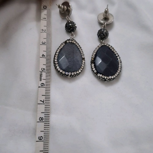 Handmade teardrop earrings with blue stone and rhinestones like new