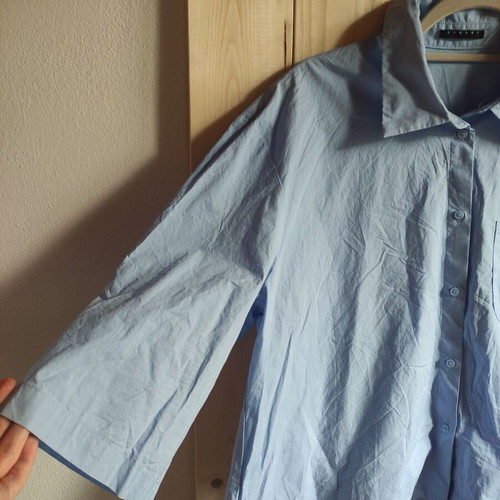 Sisley blue cotton shirt L, wide fit with pleated back