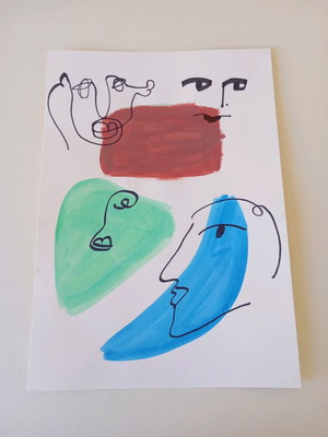 One line faces acrylic and marker on A4 watercolor paper new
